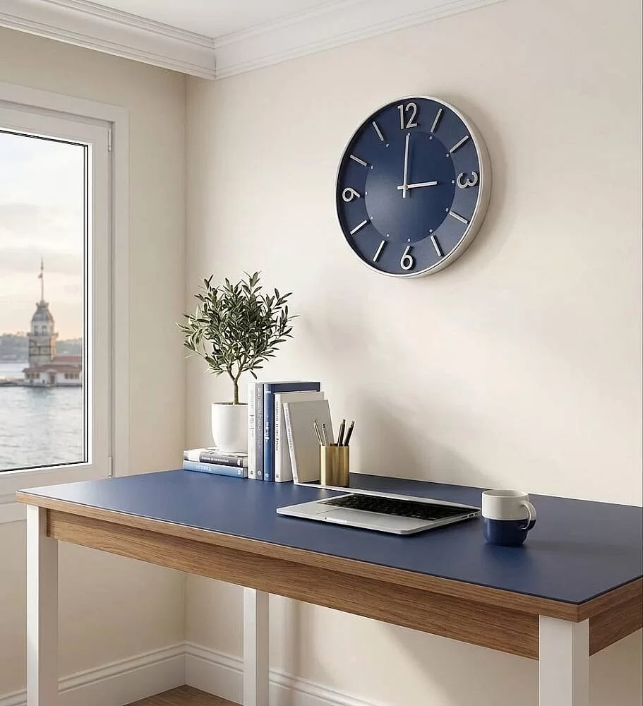 30 cm Duvar Saati Minimalist Çizgisel Rakamlı Lacivert görsel 2