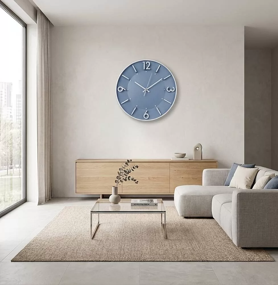30 cm Duvar Saati Minimalist Çizgisel Rakamlı Mavi görsel 2