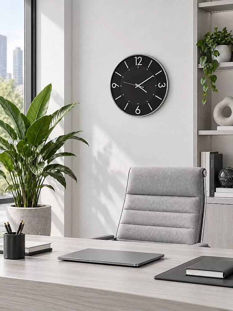 30 cm Duvar Saati Minimalist Çizgisel Rakamlı Siyah görsel 2