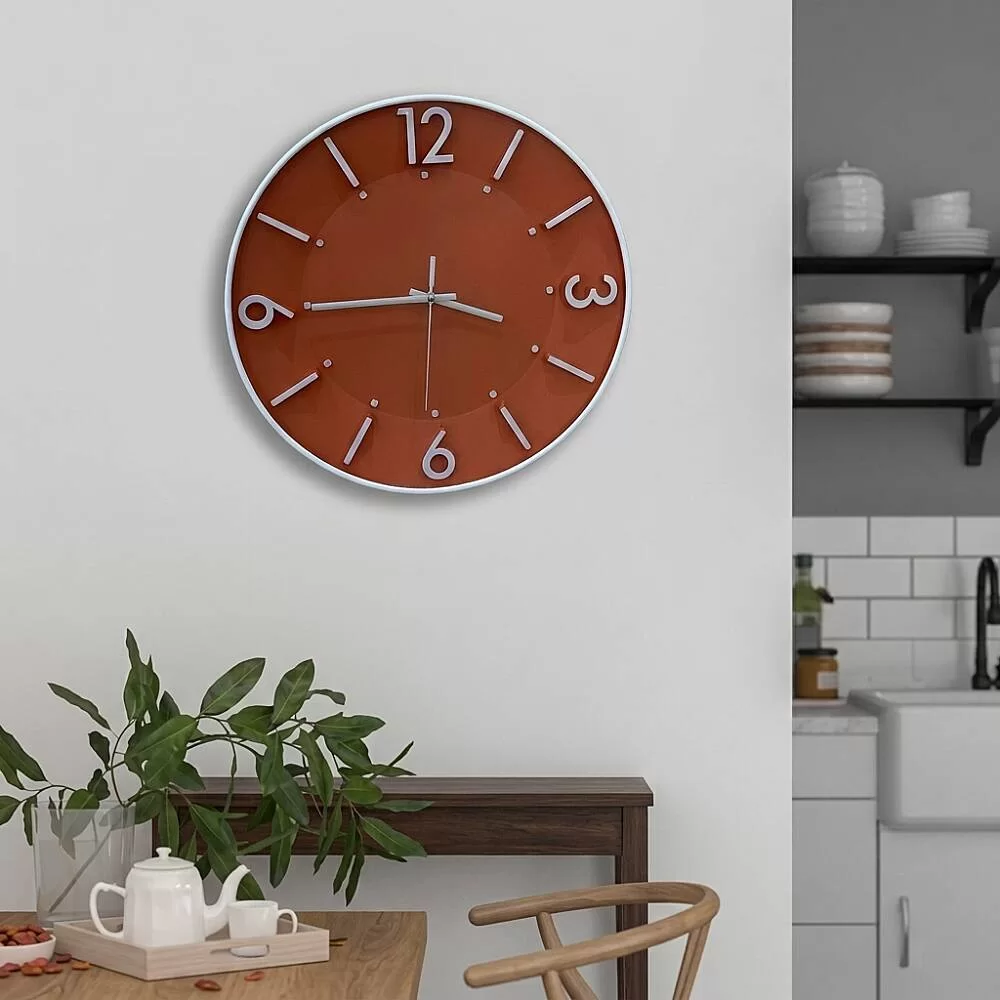 30 cm Duvar Saati Minimalist Çizgisel Rakamlı Turuncu görsel 2