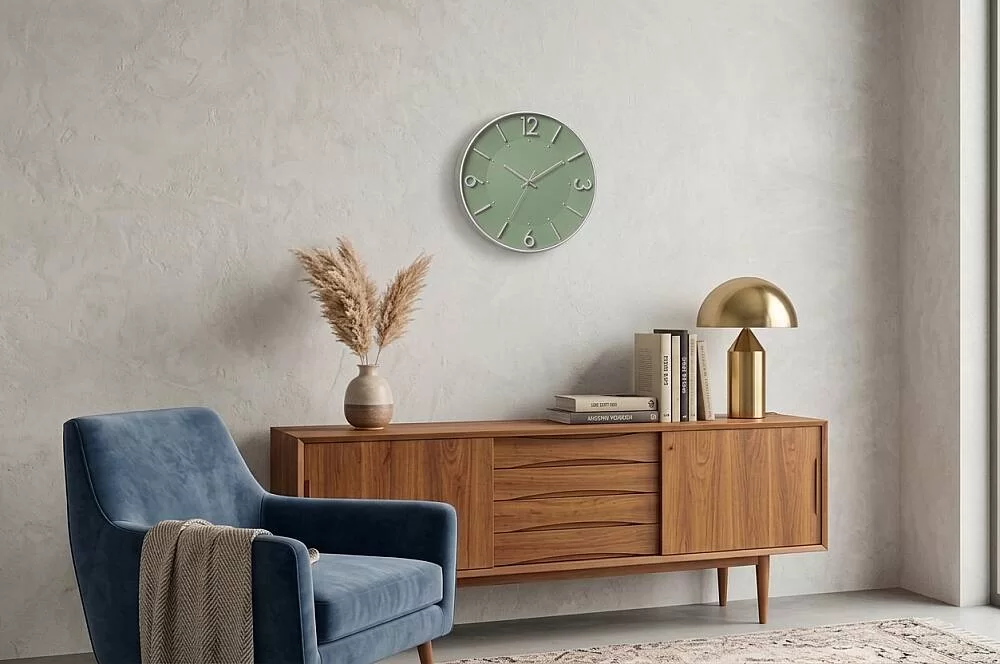 30 cm Duvar Saati Minimalist Çizgisel Rakamlı Yeşil görsel 2