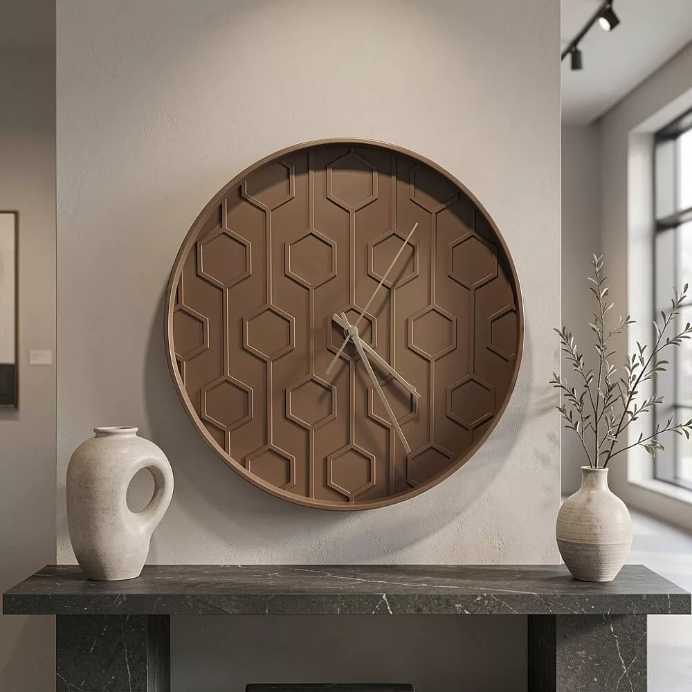 40 cm Duvar Saati Geometrik Desenli Minimalist Kahverengi görsel 2