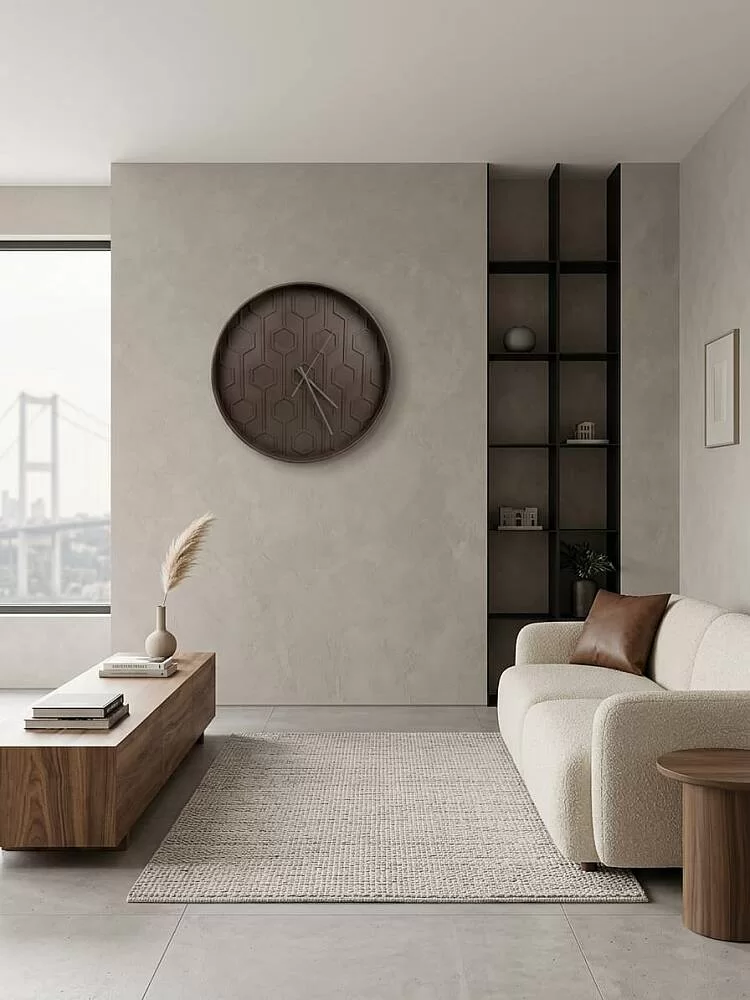 40 cm Duvar Saati Geometrik Desenli Minimalist Kahverengi görsel 3