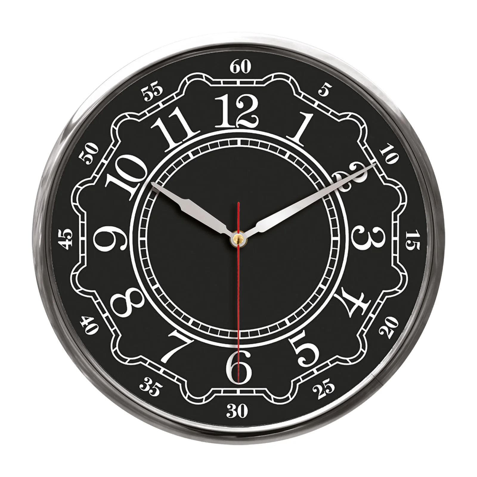 Thor707 Siyah-Gümüş Metal Çerçeve Duvar Saati (320mm)