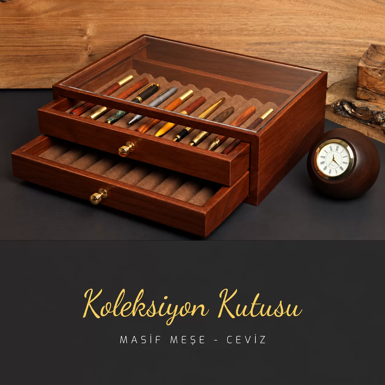 Masif Meşe Ahşap Koleksiyon Kutusu